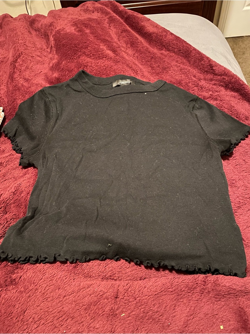 Forever 21 Black Short Sleeve Lettuce-Edge Tee